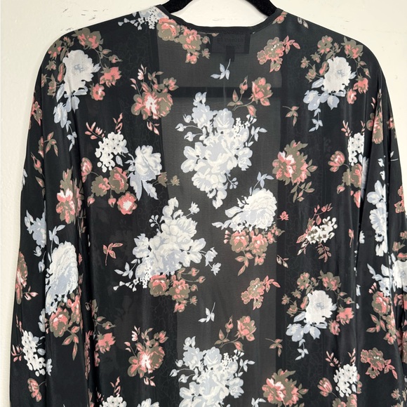 Feathers by Tolani floral print open sheer long line cardigan whimsigoth boho - Picture 5 of 6